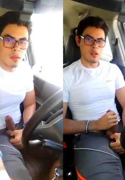 Latin guy jerks off in the car